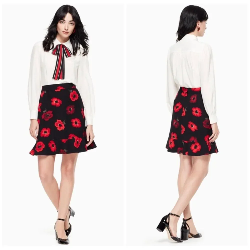 Kate Spade Poppy Ruffle Crepe Tiered Mini Skirt Black 0